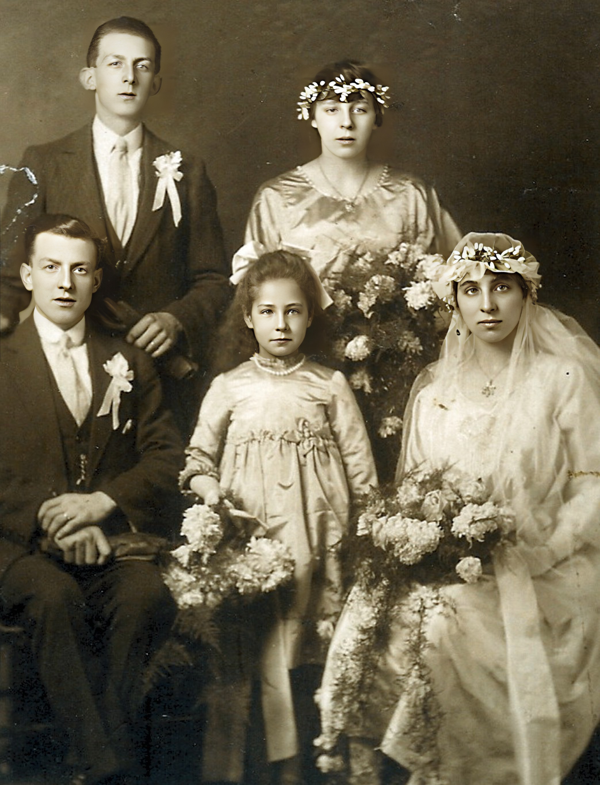 Euphemia and David’s wedding in 1921  Elizabeth flower girl joke best man christina brides maid