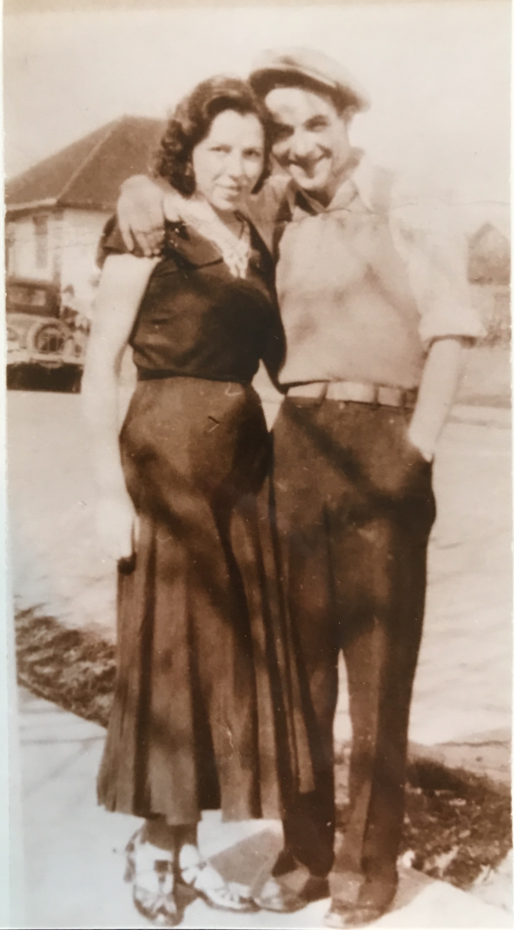 This is my husband's grandparents Laverne and Dave Cameron on January 18, 1933. It was taken the day after they were married by a justice of the peace in Vancouver,  Washington. They went to Washington because they were too young to legally get married in their hometown of Portland Oregon. 