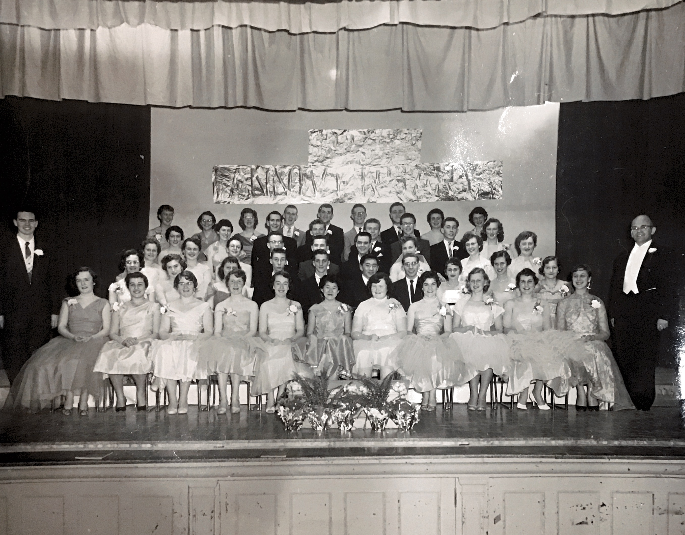 Simcoe District High School 1957, Ted Payne 3rd from right back row.  graduating class