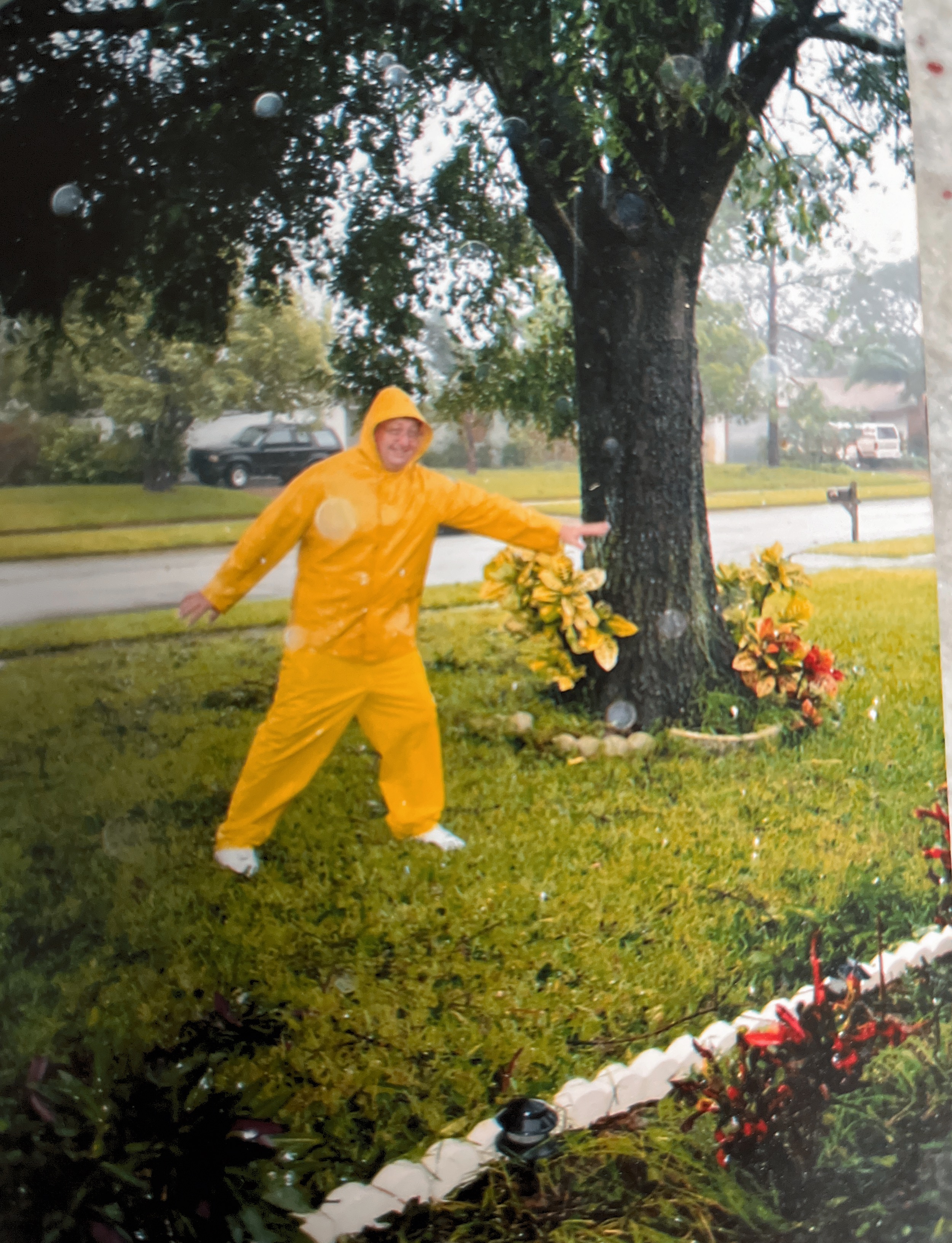 My dad couldn’t stand being stuck inside. So during Hurricane Frances in 2004, he put on his getup and went out!