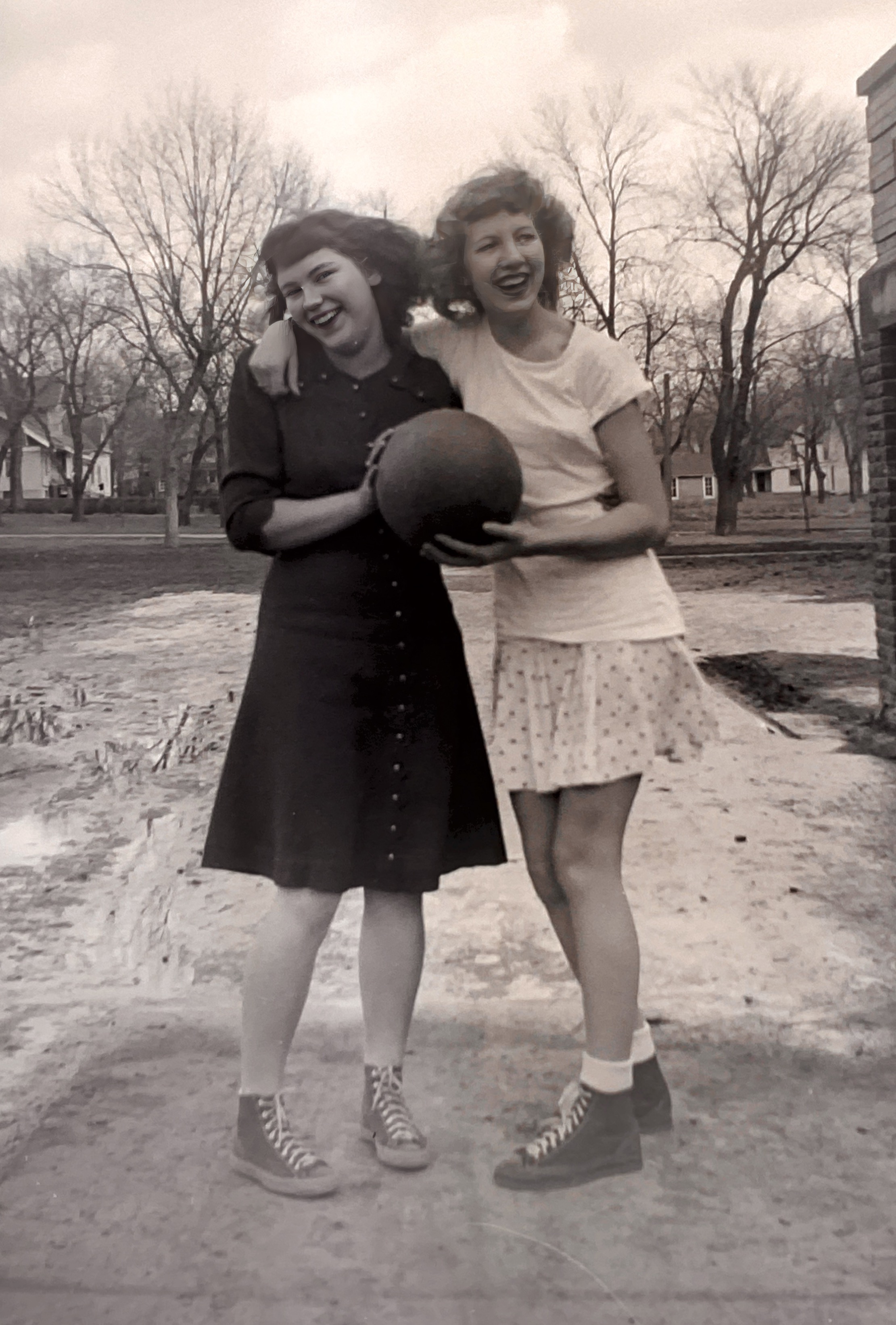 Wilma “Tootie” Chase and unidentified friend, 1946, Sibley, Iowa.
