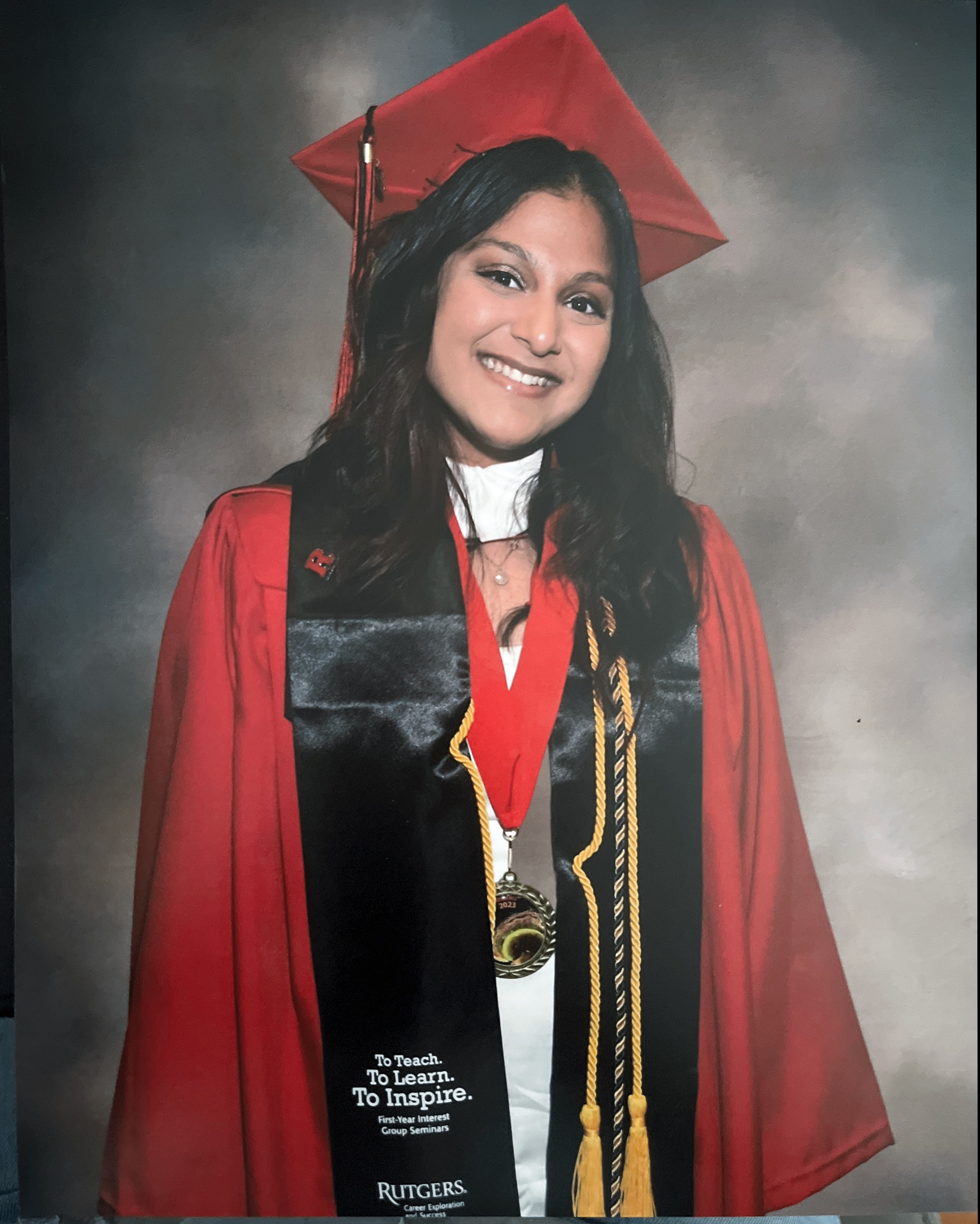 Meghana’s graduation photo from Rutgers. 2023