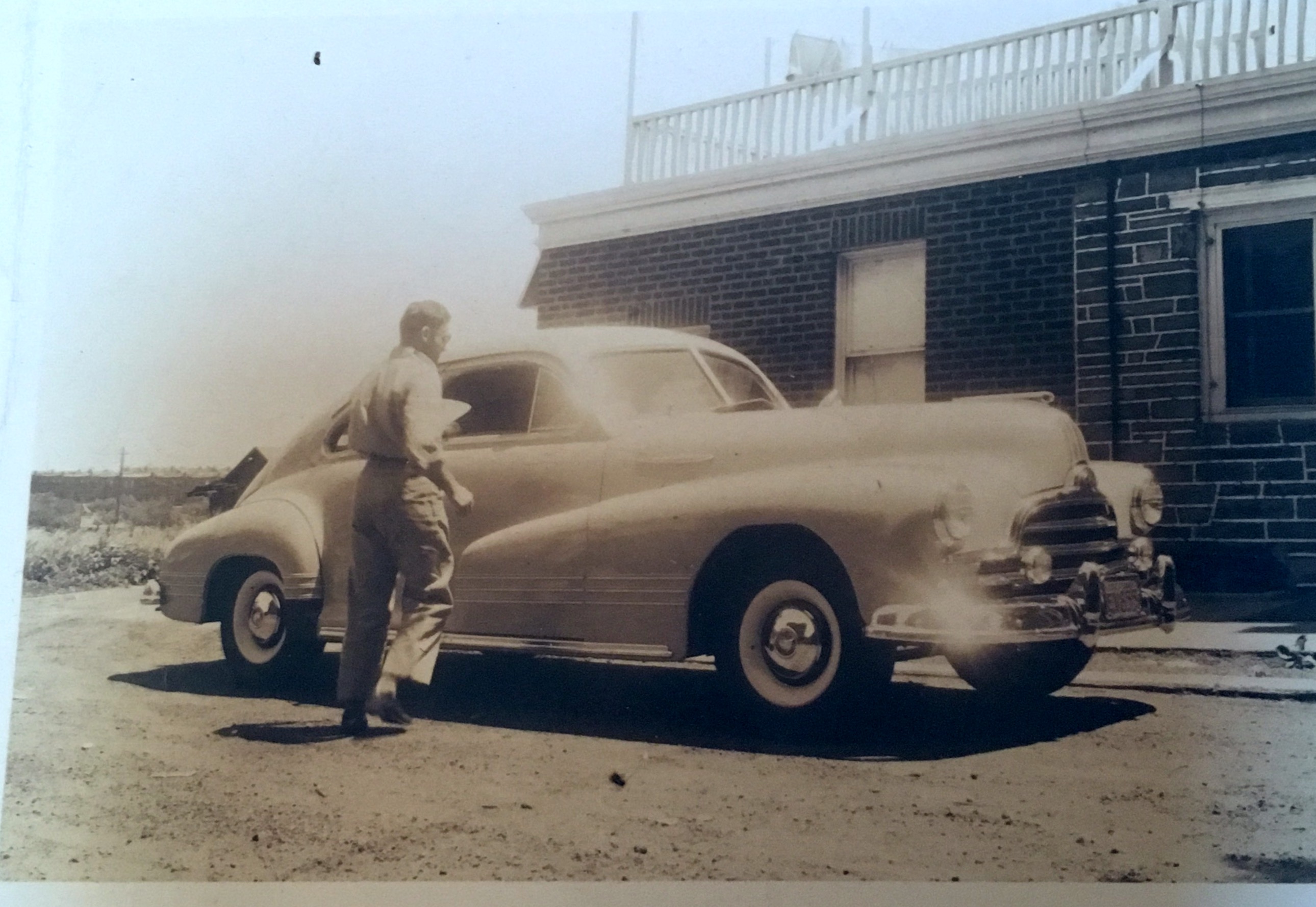 “My first brand new car!” Pontiac “6”. $1700. 1947. My dad.