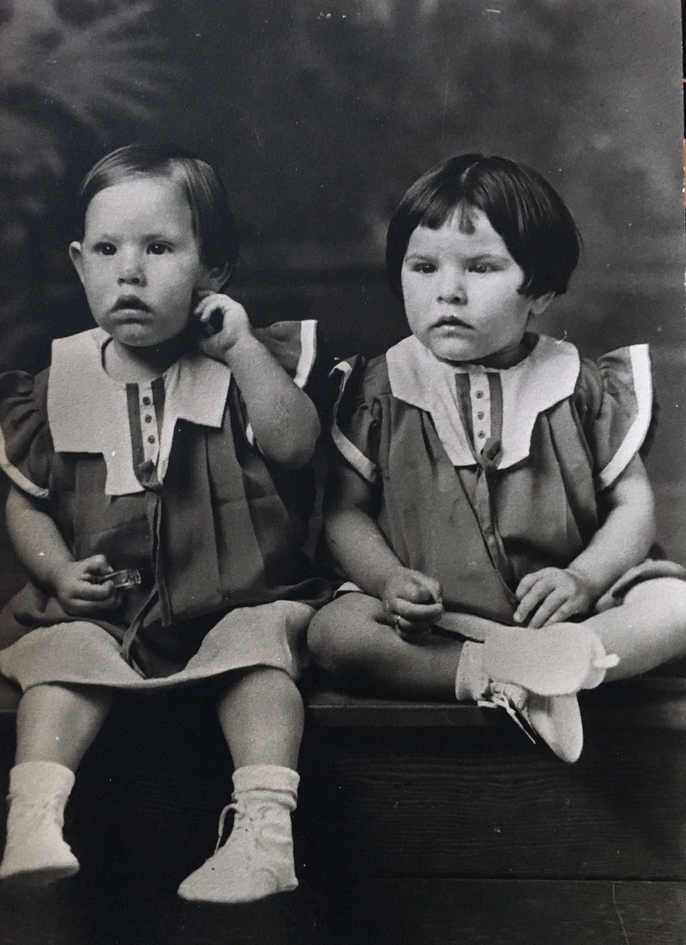 L->R: Twins, Dolores and Dora Diaz. Dora is my Mother-in-Law, Riverside (old Rubidoux), California, c. 1934, Depression Era