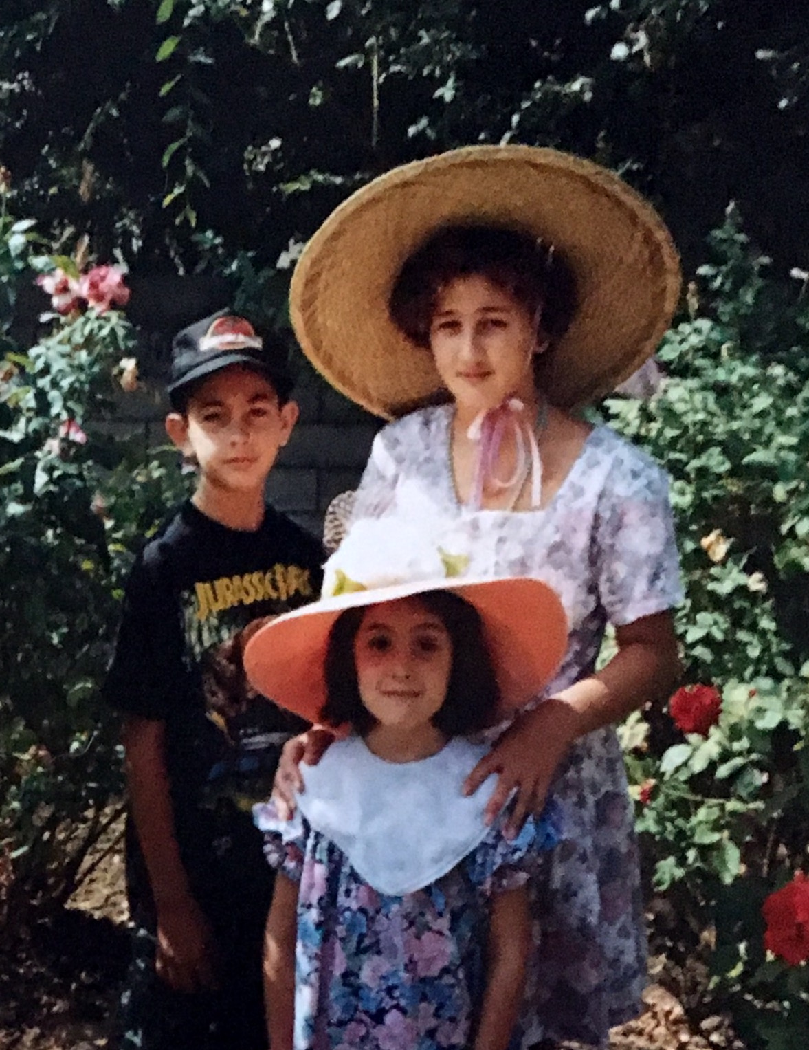 Gregory, Lauren, and Carolyn Rodriguez on Easter Sunday, c. 1992, San Bernardino, California 