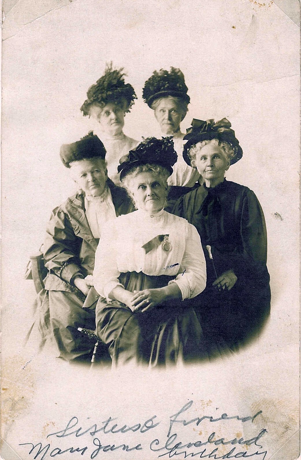 My 2nd Great Grandmother Mary Jane Abbott Iveson Cleveland with Sisters & Friend on her birthday, c. 25 Aug 1890s, prob. Dover, Lenawee, Michigan  