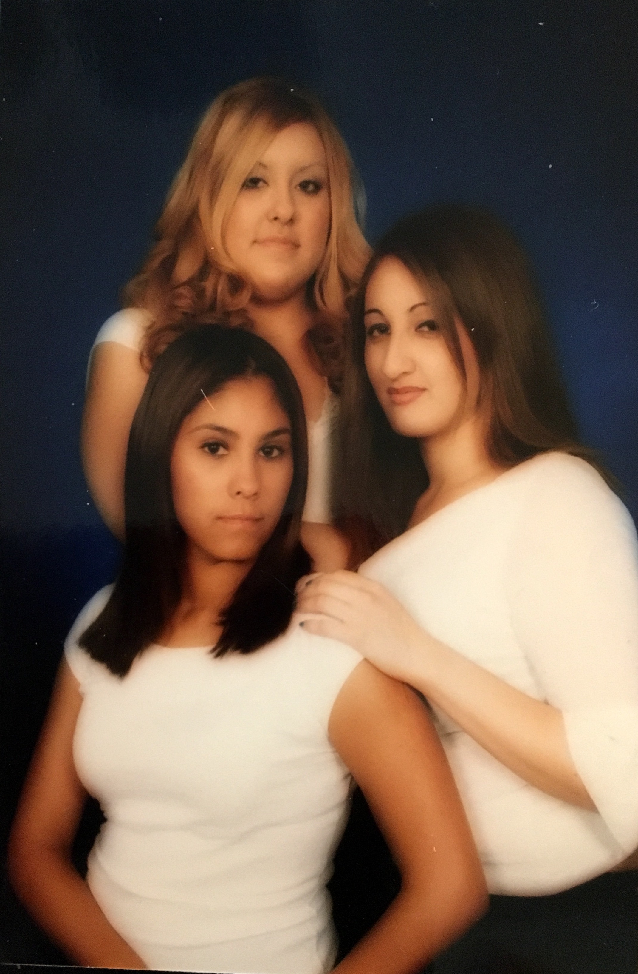 Cousins: Bottom Right: Lauren Rodriguez, Top Center: Adriana Rodriguez, and Bottom Left: Nina Acosta, April 2004, San Bernardino, California