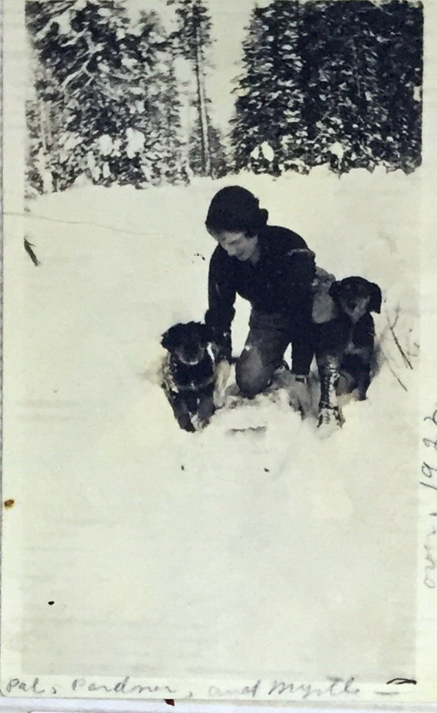 Myrtle Britton winter of 1922 with her dogs,one year before she became a Grigsby and two years before Barbra was born.