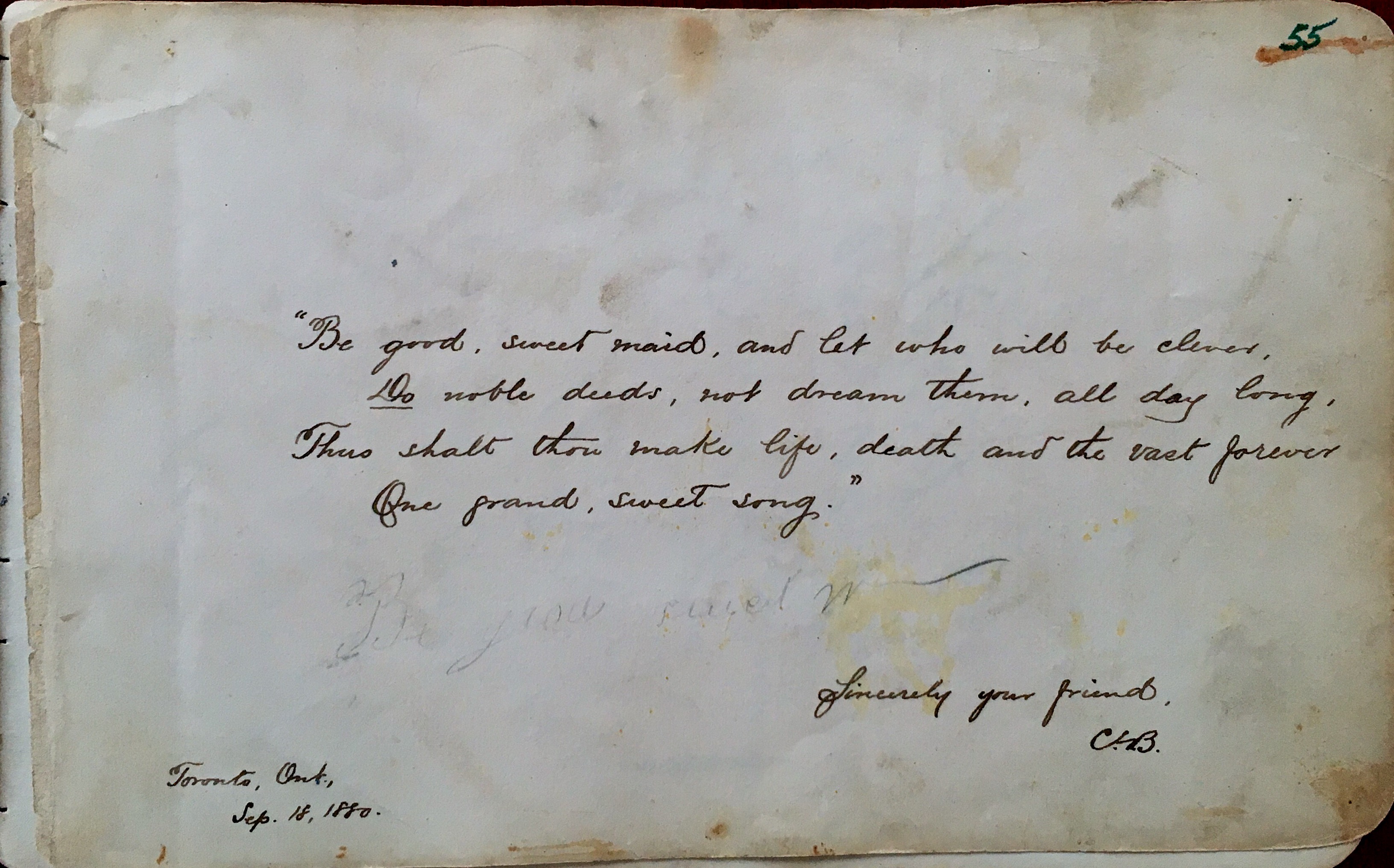 Scan of a page from late 1800 autograph book