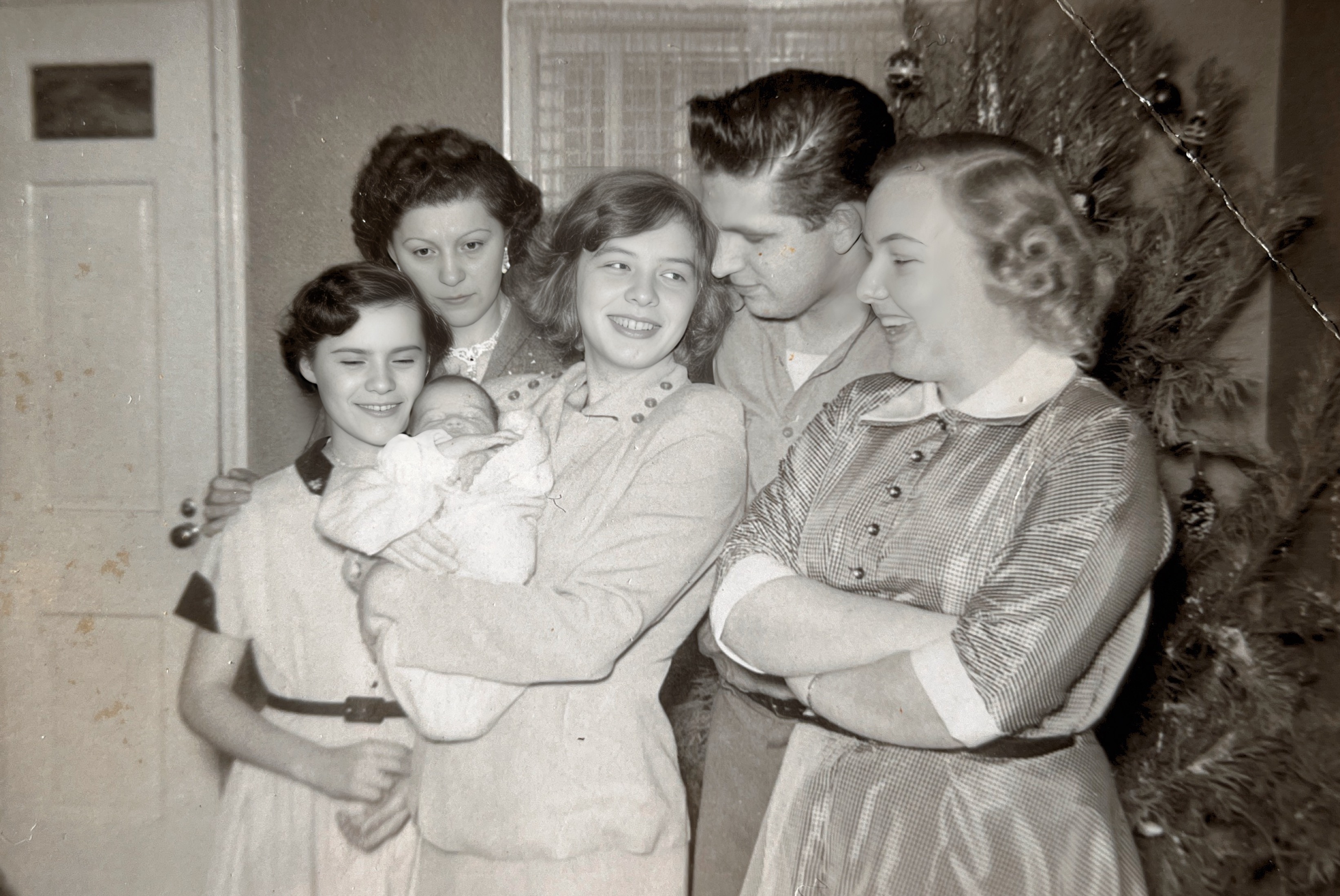 L to R January 1954 Jeannie & Josephine Stolarski, Mom holding Tony  Dad, Aunt Lois Ditmyer