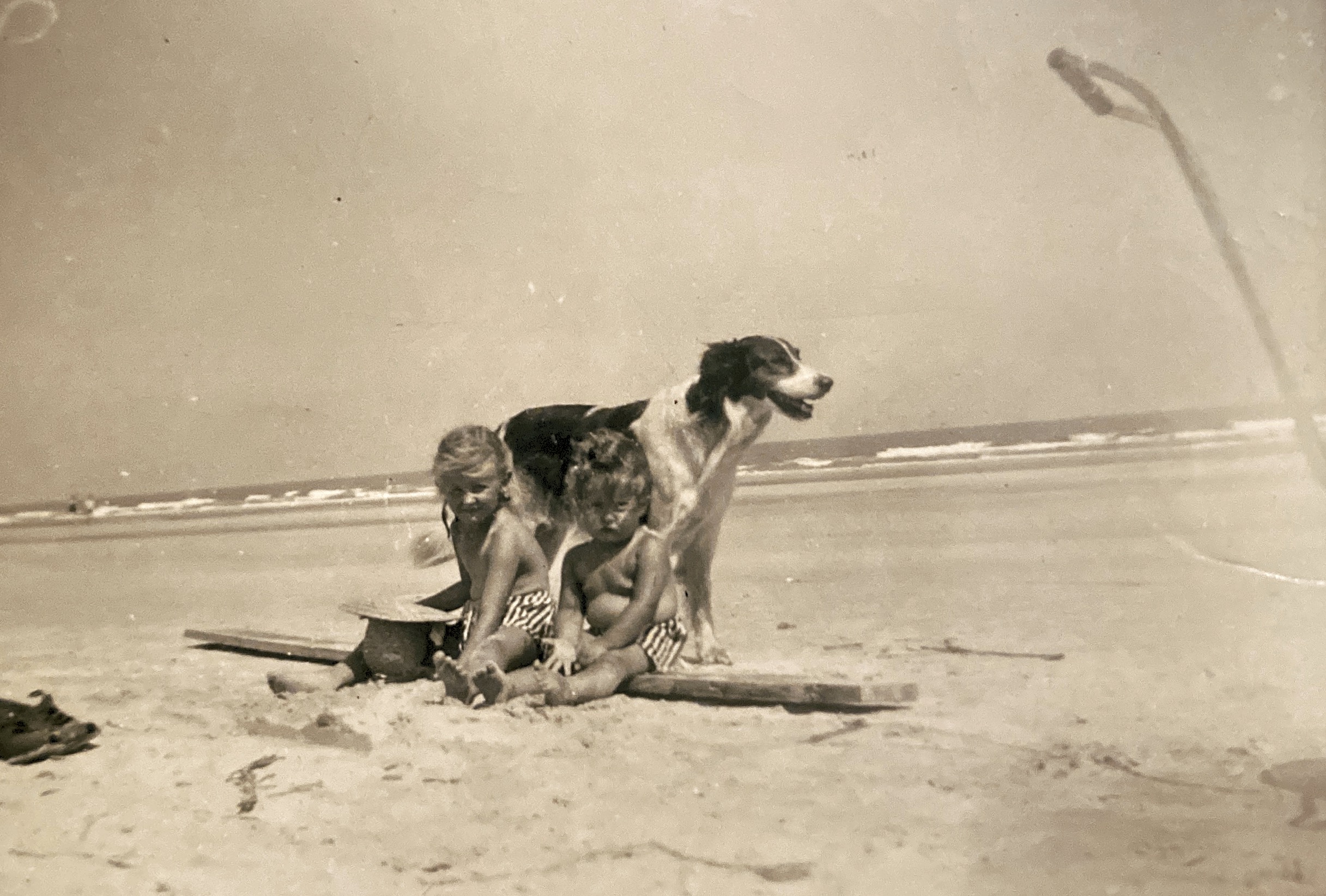 Sisters Rosa and Frances and pet dog, Crescent Beach SC 1943