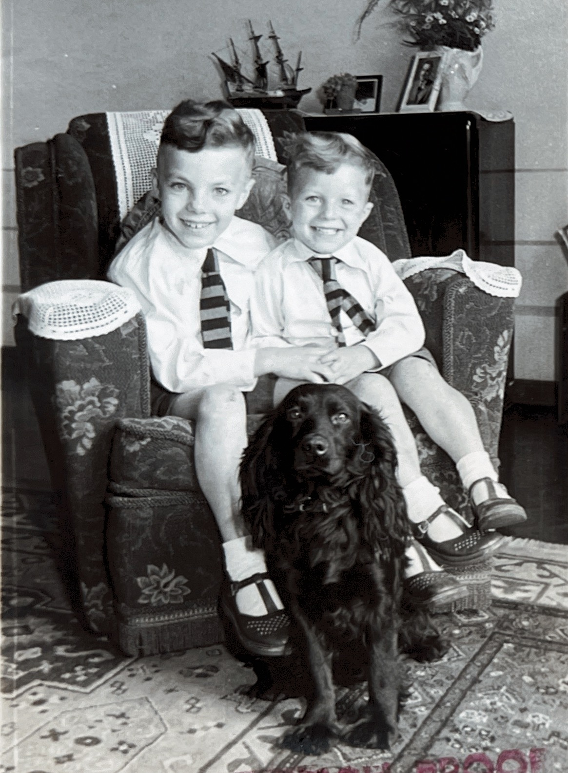 Us with ‘Bandy Bow’ our beloved dog (about 1952/3) Richard & Philip Harrison. 