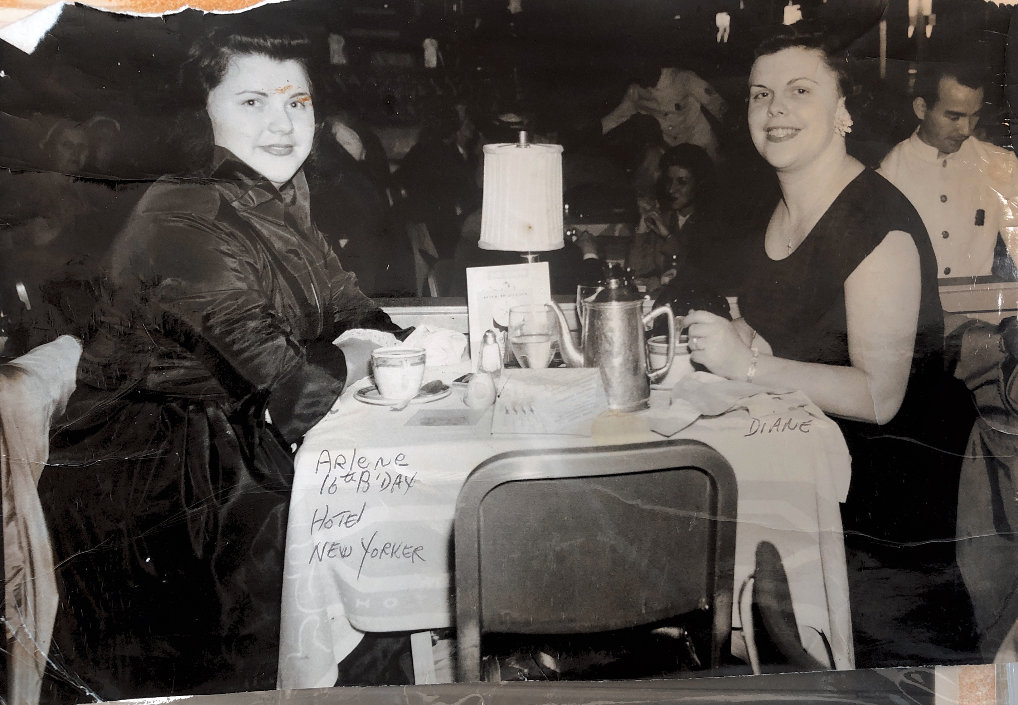 Arlene‘s 16th birthday at the hotel New Yorker with her big sister, Diane
June 12, 1952