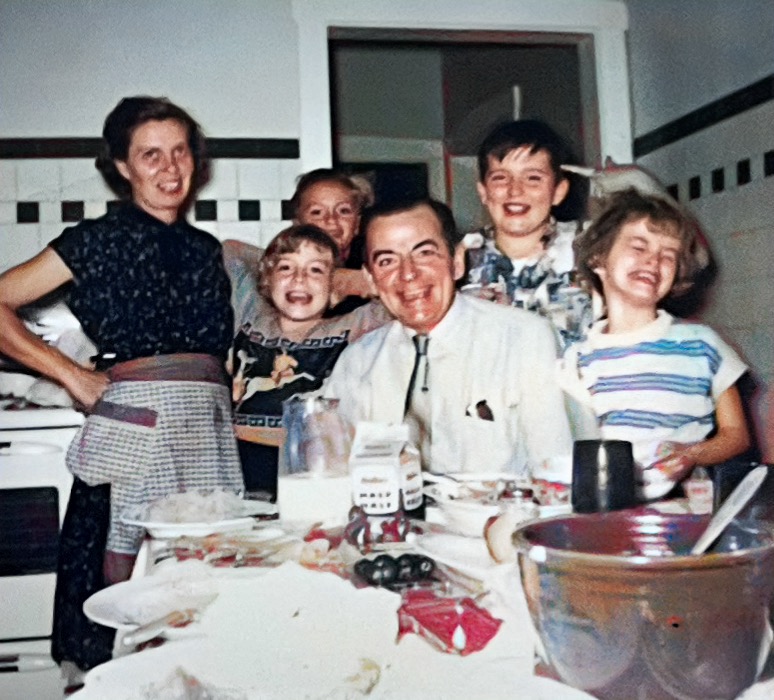 Our Petersen family in our kitchen in 1956 at our Northwest Chicago home on Monitor Avenue.