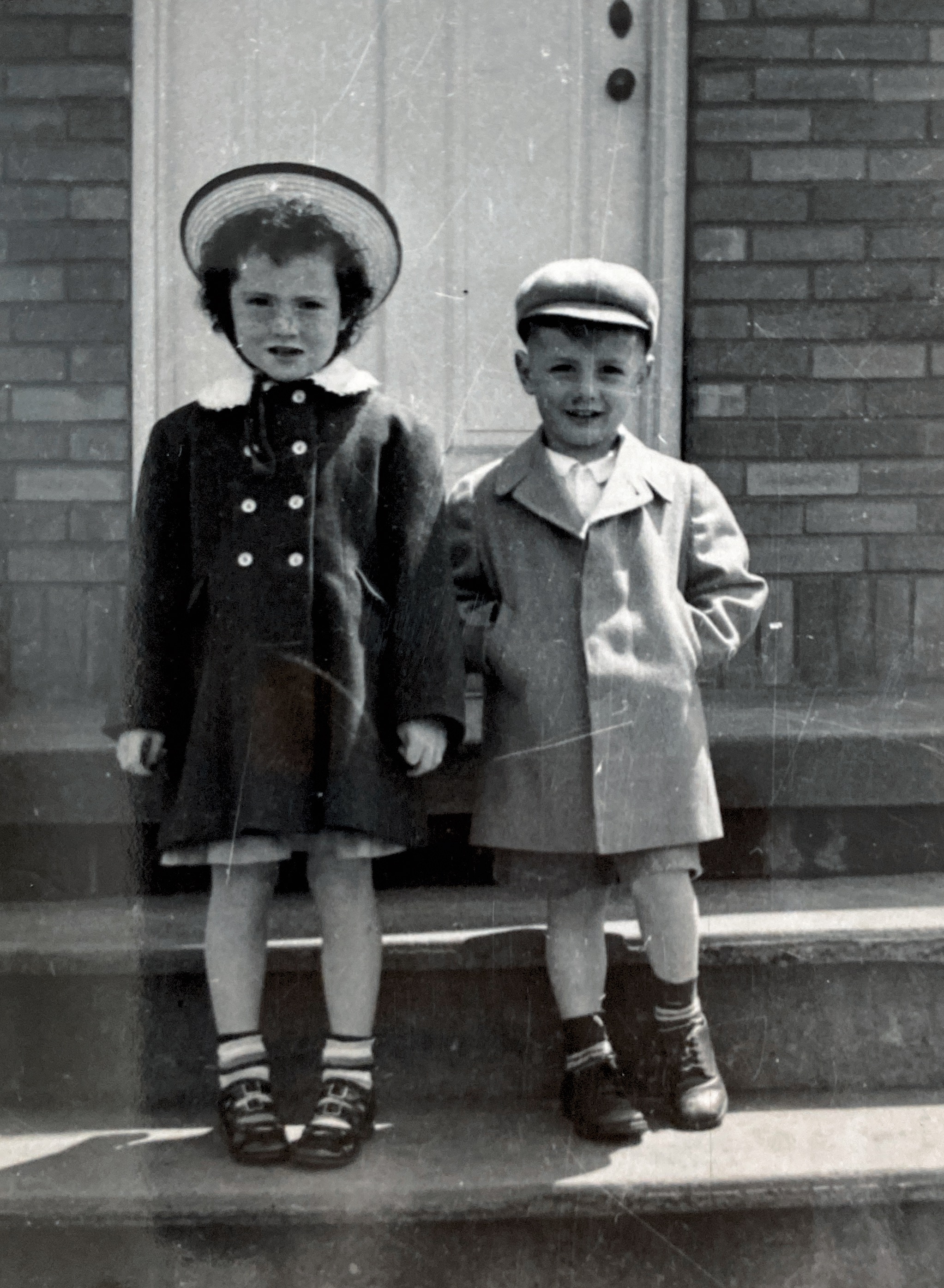 Easter 1950. Sheila & Ken. Front porch of Anne Street 