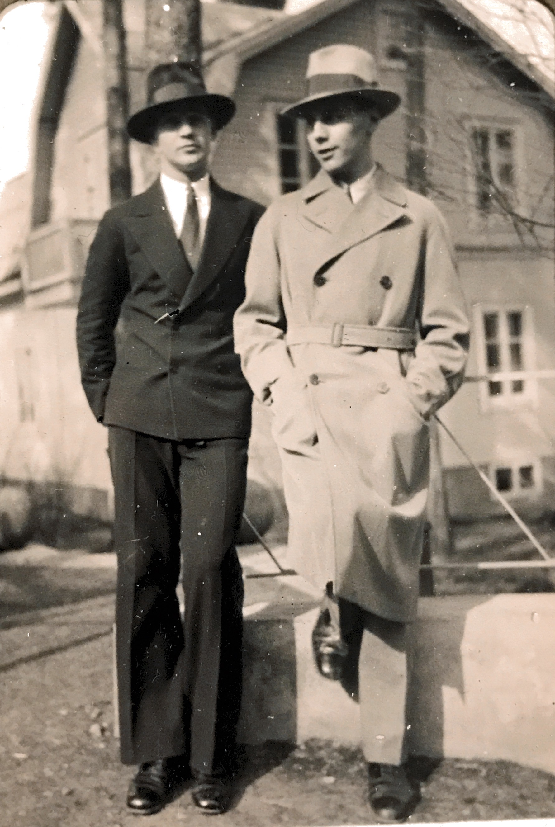 My dad Bror Nic Rydell, 18, (right) with buddy Henning Johansson before the house grandpa built in 1920 in Krokom, Sweden