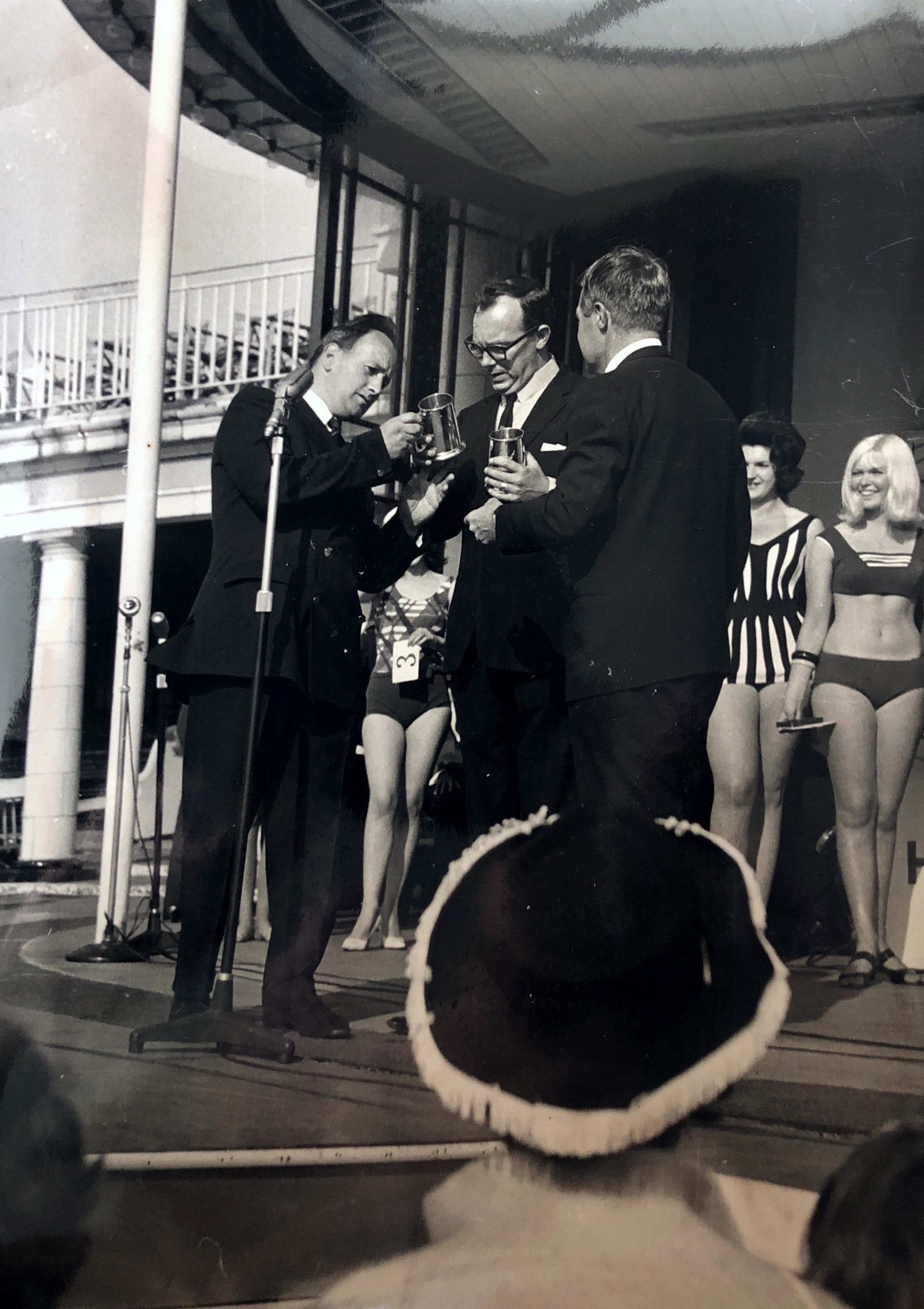 My father presenting Morecombe & Wise (comedy duo) with RAF tankards. Miss Battle of Britain contest September 1960