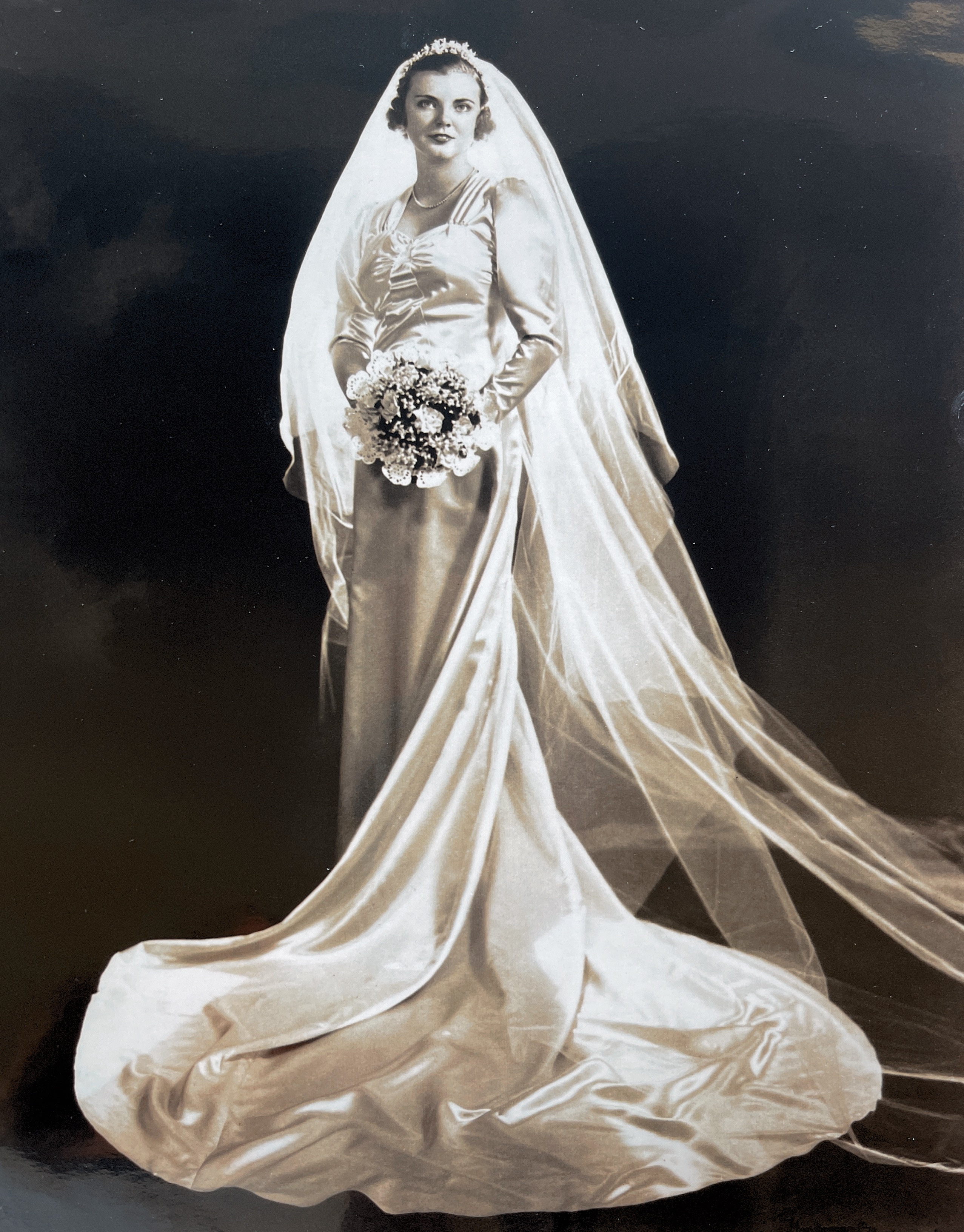 Adelle Mae Burkman on her wedding day. Married Victor E Refalvy on May 21, 1938.