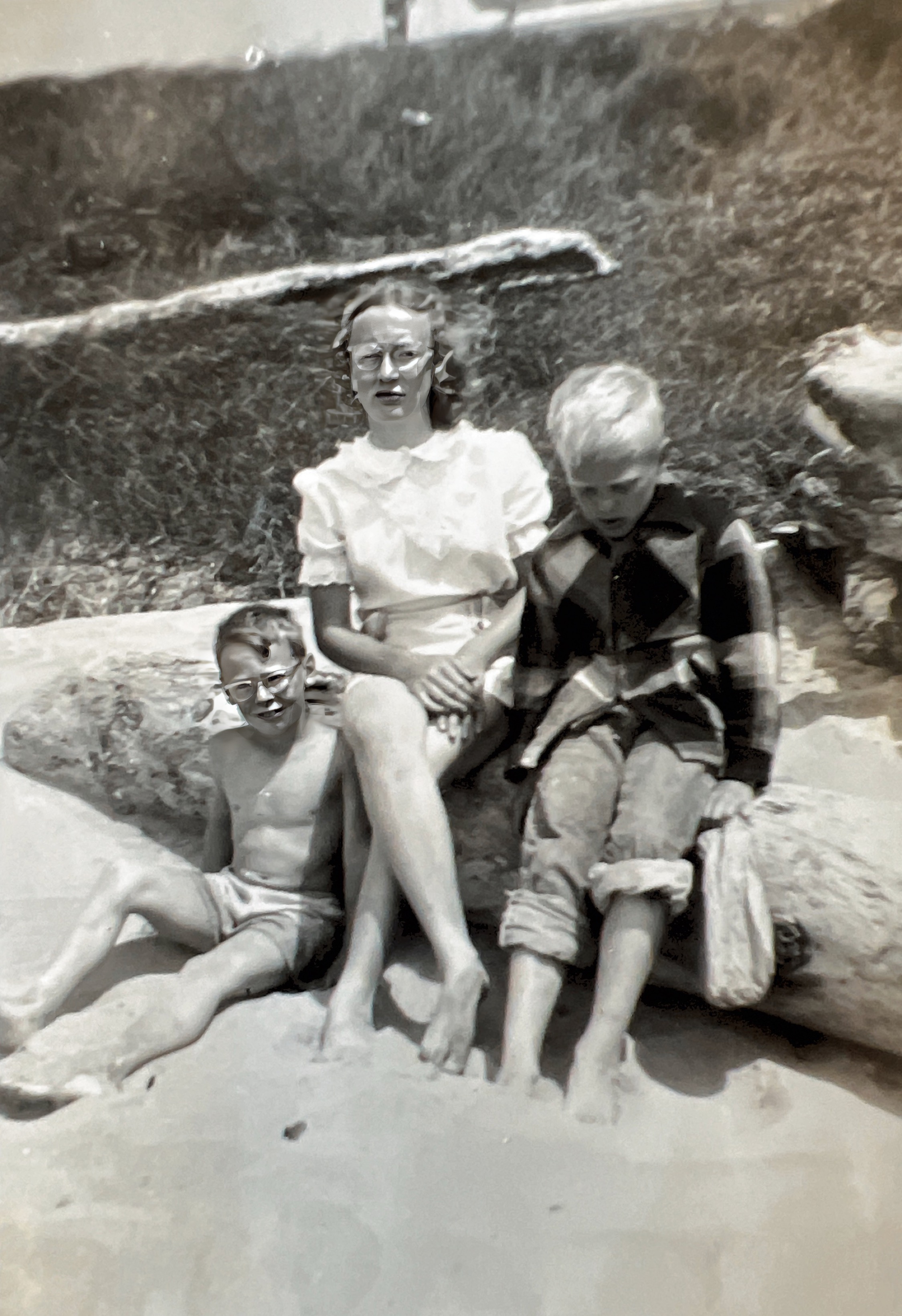David, Sue Ann, and Richard at the Beach, July 4, 1950