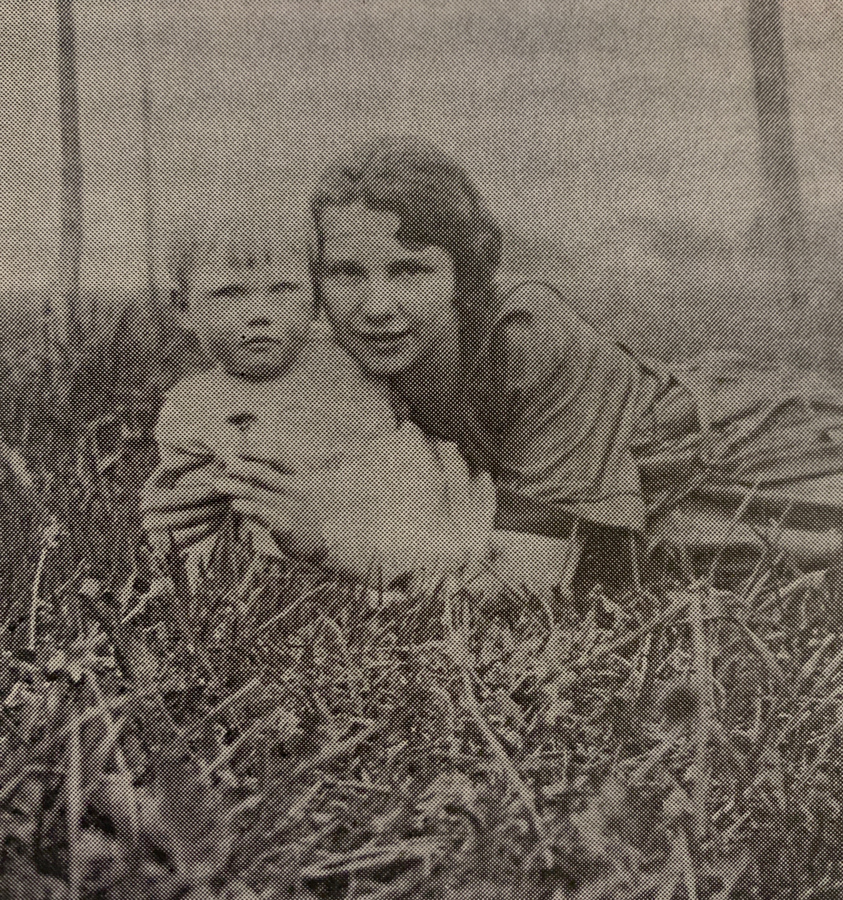 Evelyn Haukom, age 15, with her cousin Dorothy Ann Giere (born September 1920).