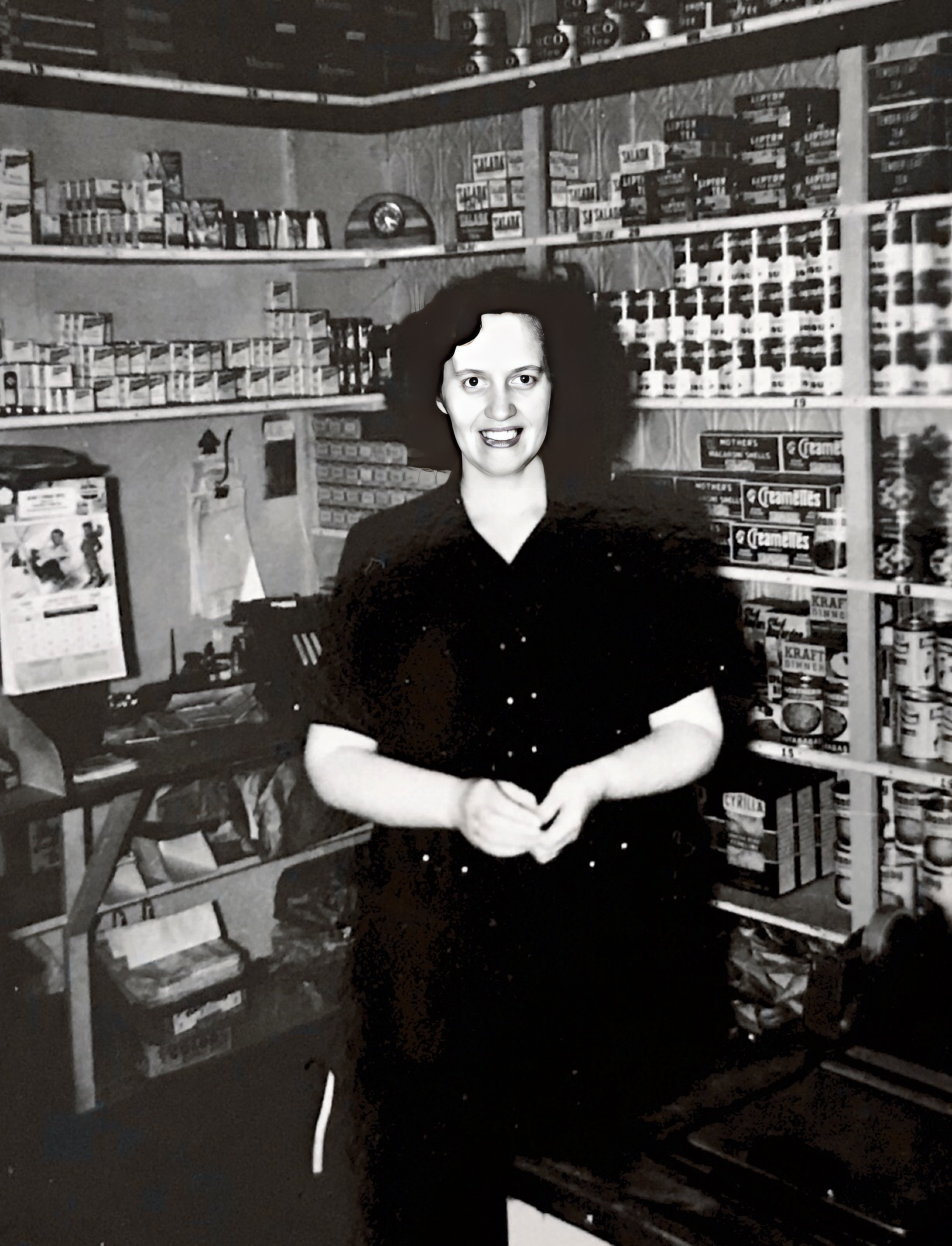 My parents store in Hibbing MN, my mother Margaret in 1948/1949.