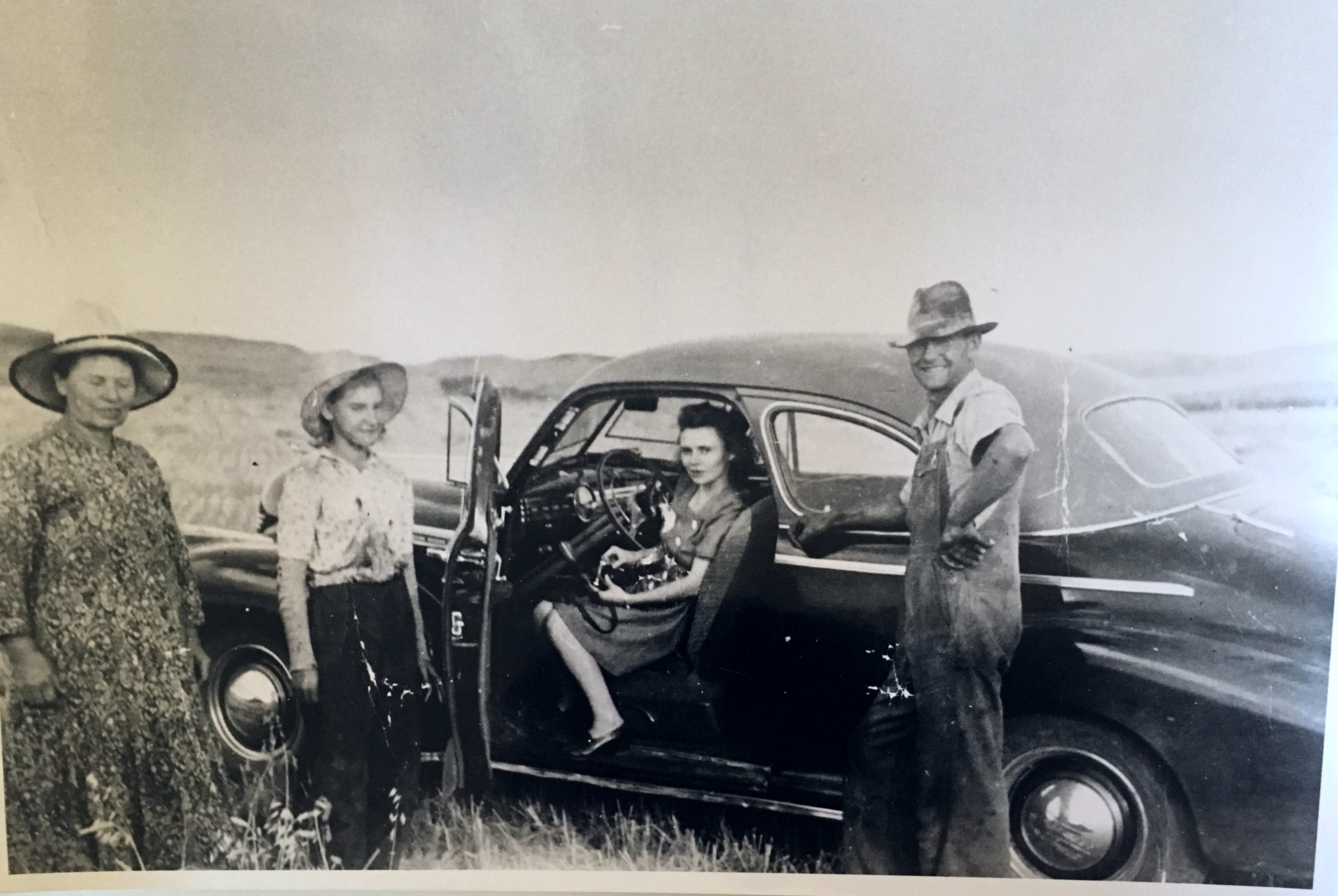 August 1945. Selma Hoffer, Laura & Ed Hoffer and my Mom, Martha McCutchan sitting in the car.  