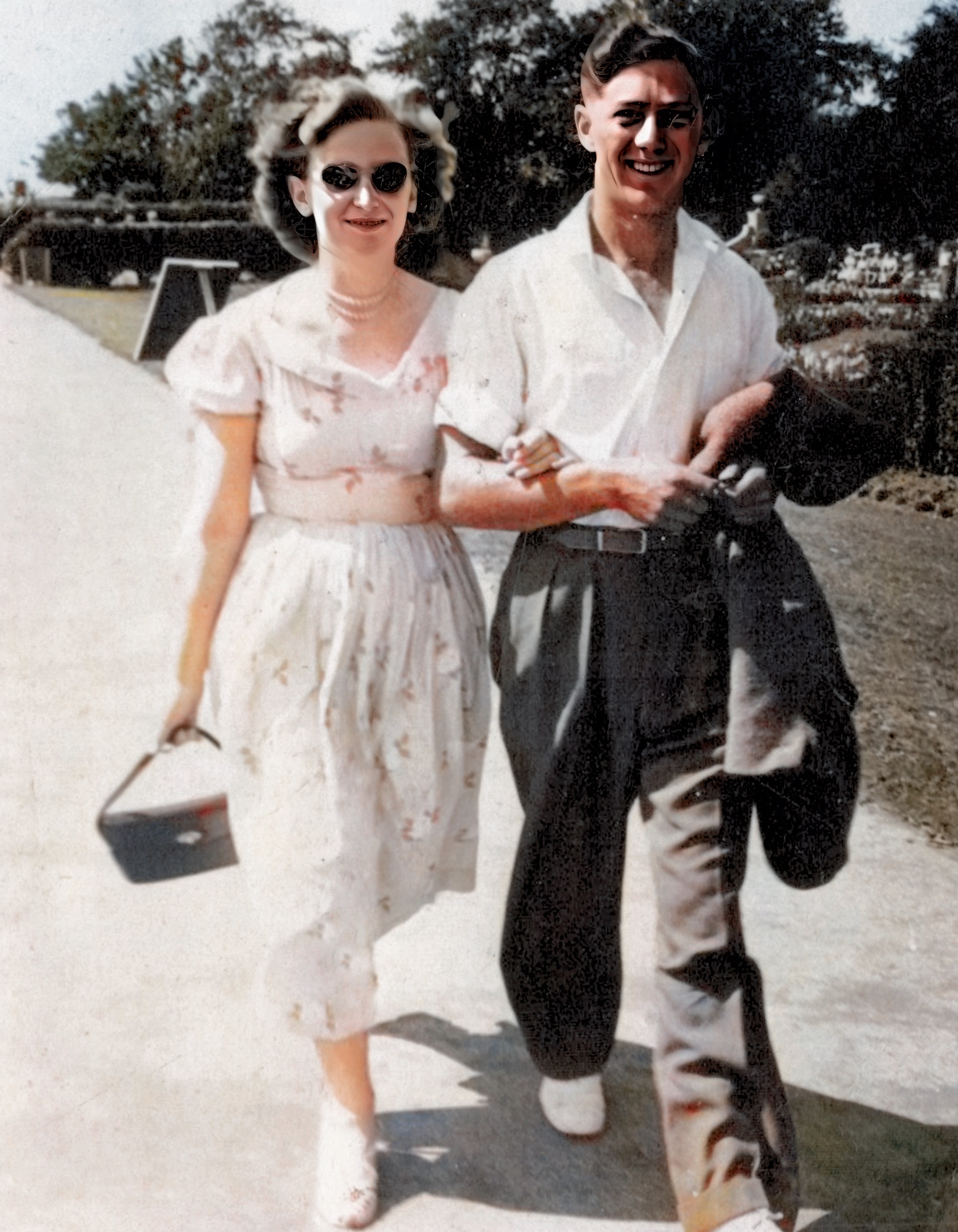 Colourised & faces sharpened from a b/w version. My mother & father in laws on their honeymoon in 1956 in the UK.  