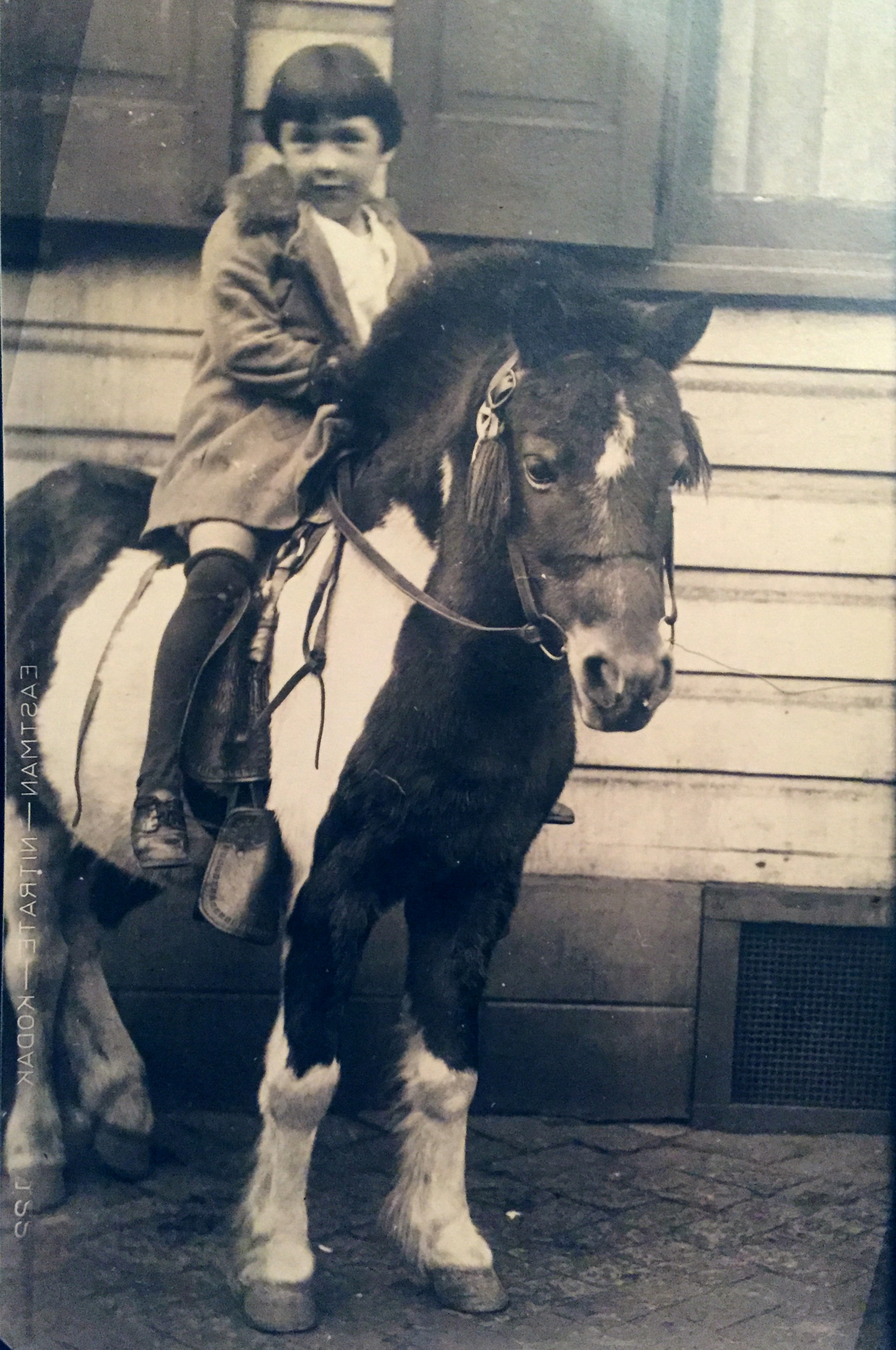 Francie on pony, Pittsburgh circa 1930