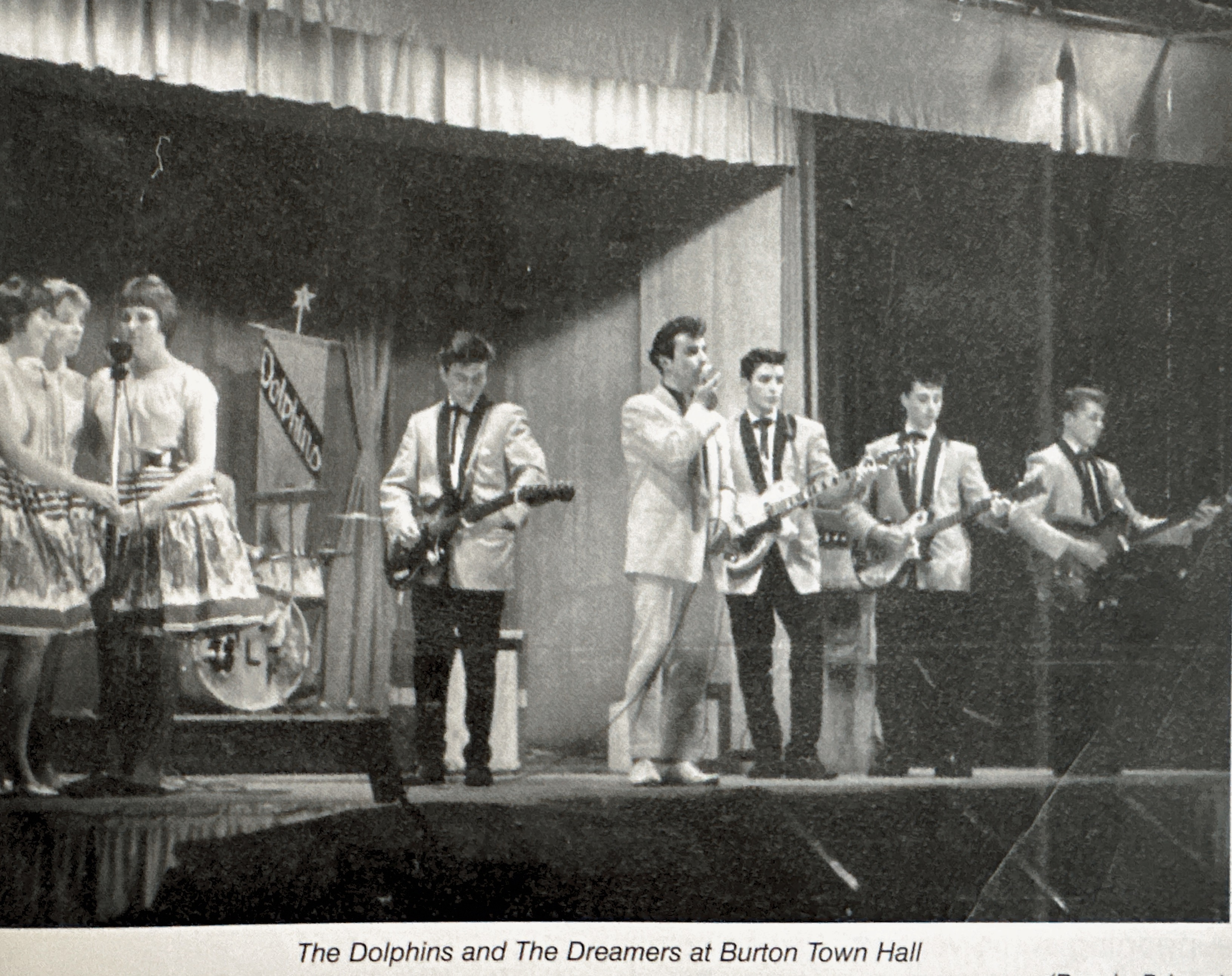 Dads band ‘The Dolphins’ around 1962 Maurice (Mog) Hall on Bass Guitar.