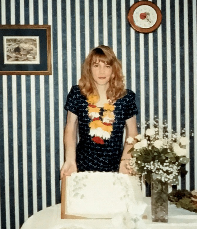 Christine at one of her bridal showers, 1996.