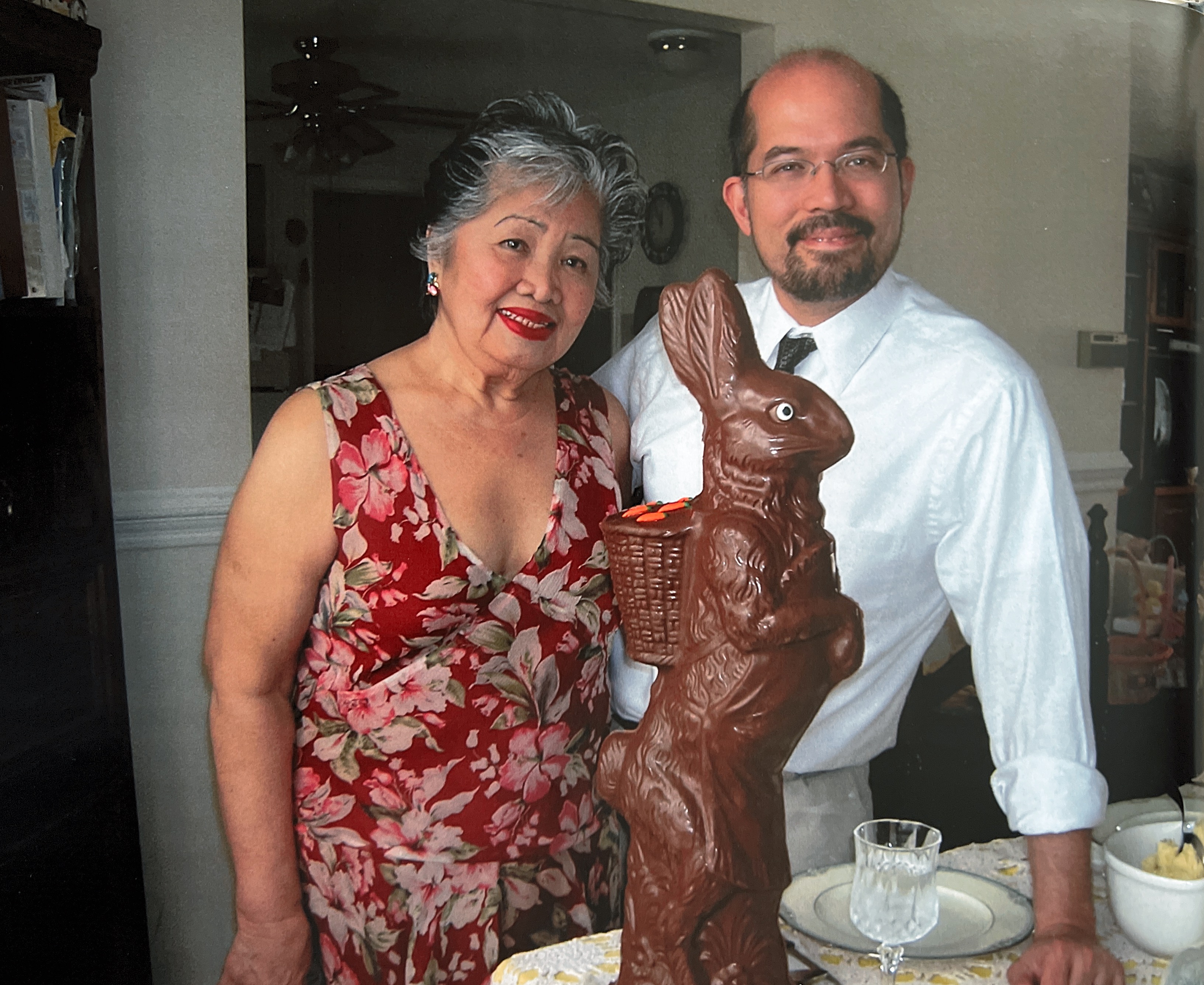 My mom and I on Easter 2006. My mom always wanted there to be a big chocolate rabbit for my kids on Easter.