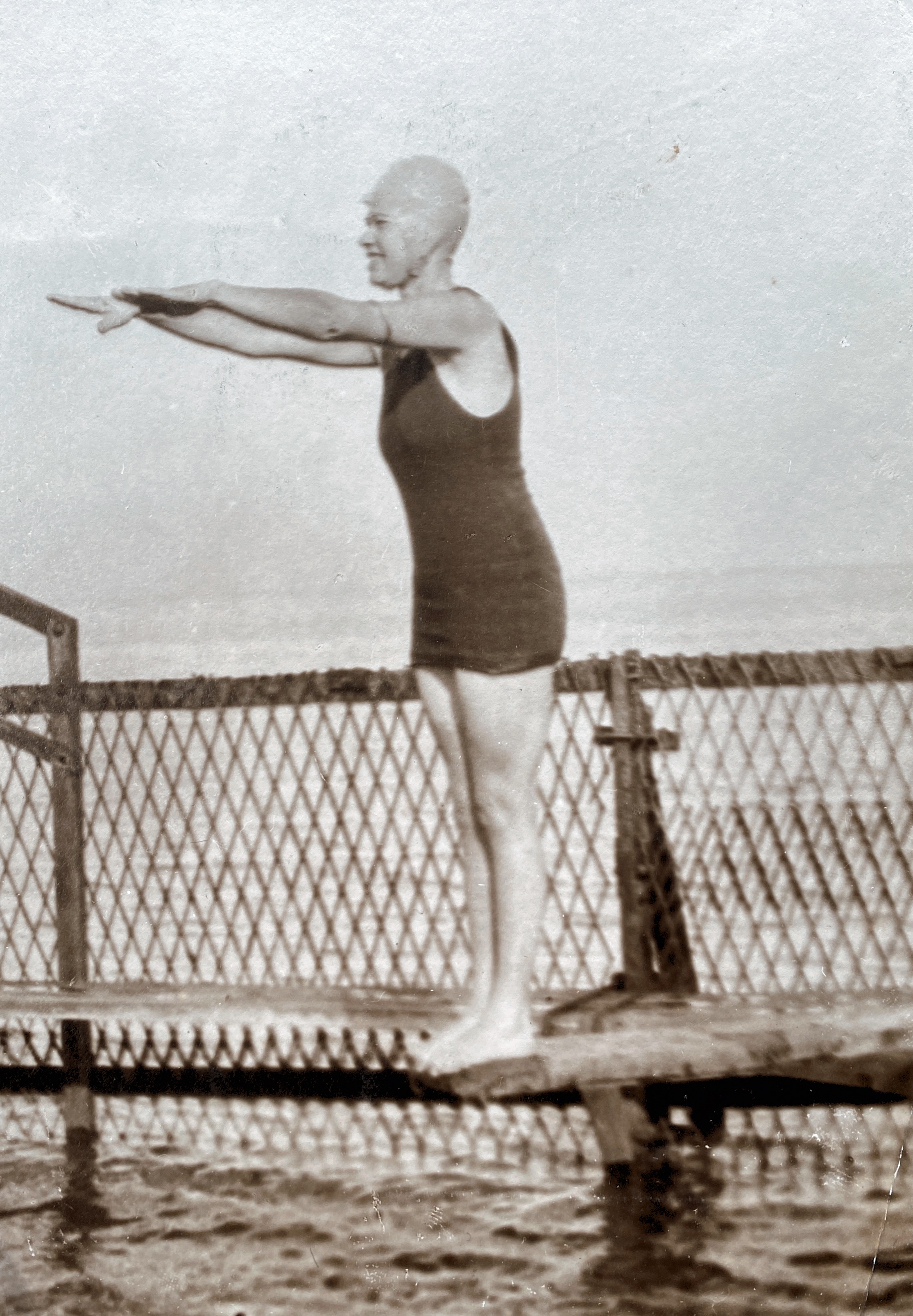 Dorothy Palmer swimming in the Straights Settlements, early 1920s.