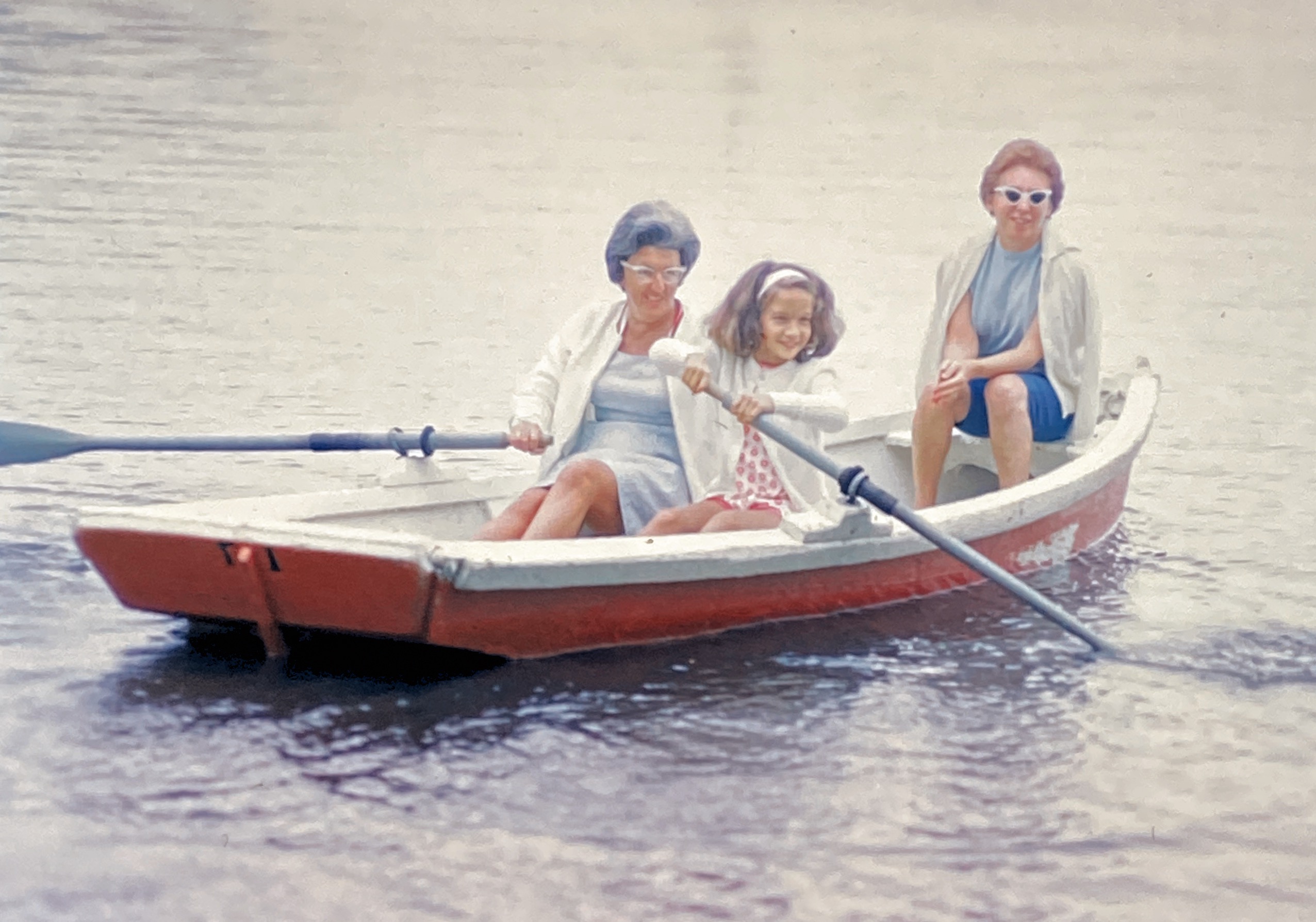 Vintage 1963- my mother, aunt and 8 year old me on a row boat in  new hope, , pa