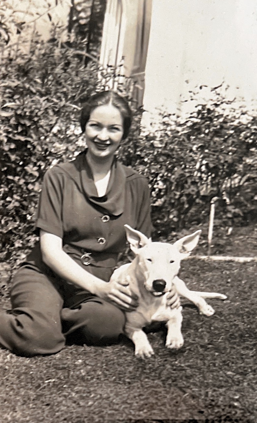Evelyn Venable and family dog Tessie (at 22 months old) at home in early October 1935.