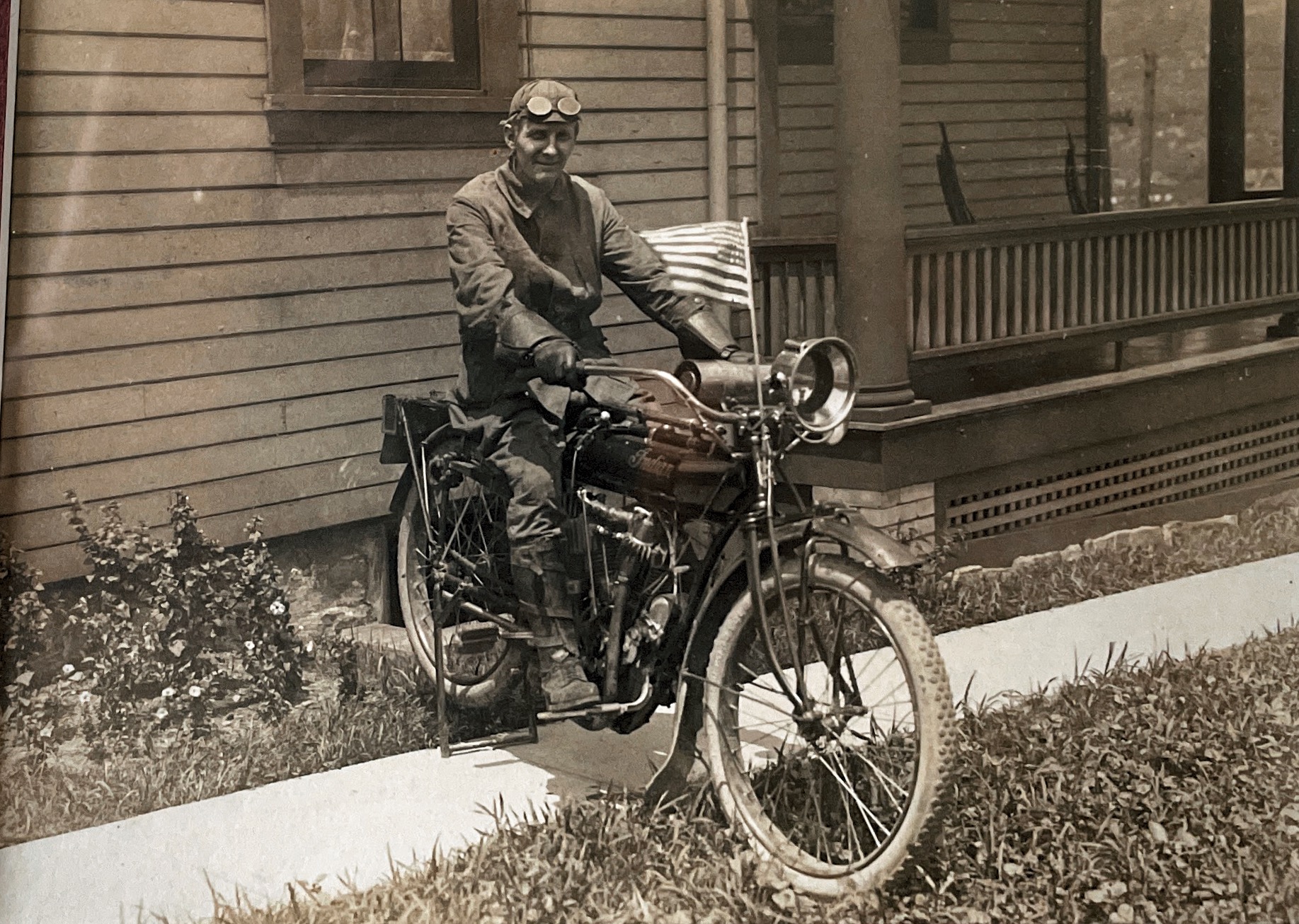 Edward John McCurdy, 1888-1954, and his motorcycle.