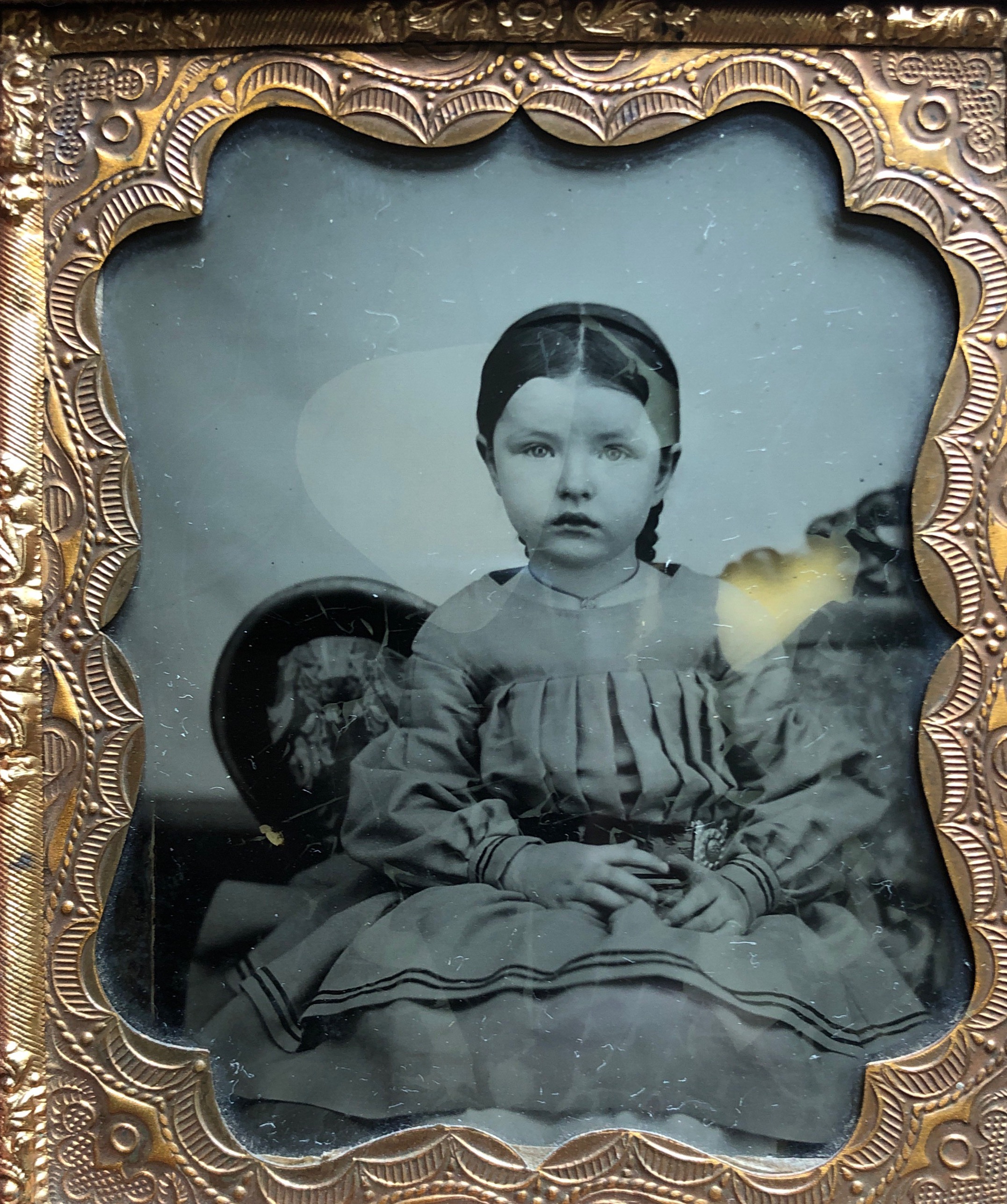 Alice Pinney, Great Great grandmother of Louise Harwood Crowley, Susan Harwood, daughters of Wynette Brown and Martin Harwood. 
The ambrotype image was introduced in the 1850s. 